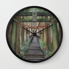 Mixed media - Japanese tori gate in forest  Wall Clock