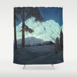 Winter Cabin in the Mountains landscape painting by Ivan Fedorovich Choultsé Shower Curtain