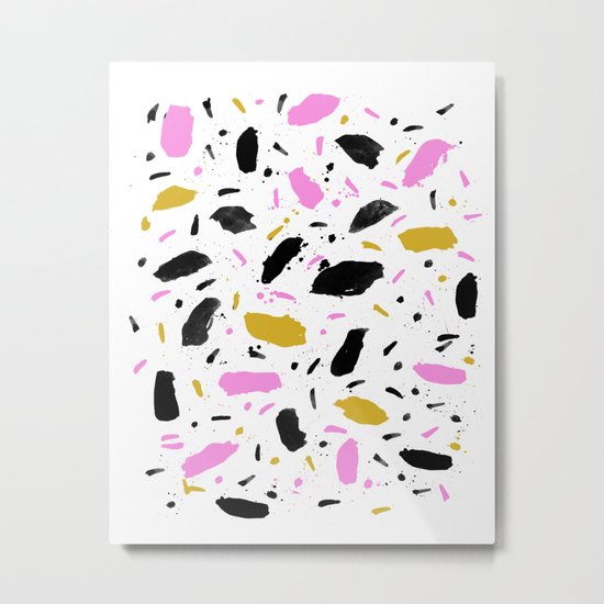 Terrazo cute pink black and white gender neutral modern abstract pattern painting painterly boho art Metal Print