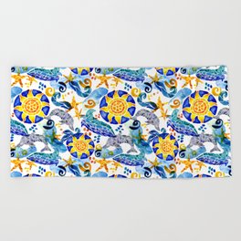 Summer Sun Mosaic Pattern Beach Towel