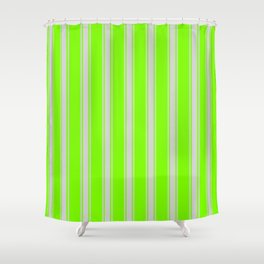 [ Thumbnail: Green & Light Gray Colored Lined/Striped Pattern Shower Curtain ]