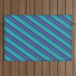 [ Thumbnail: Light Sea Green and Dark Slate Blue Colored Stripes/Lines Pattern Outdoor Rug ]
