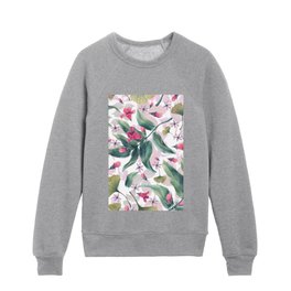 Modern Abstract Green Pink Red Watercolor  Foliage Floral Kids Crewneck