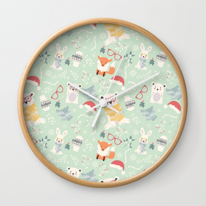 Christmas polar animals pattern 002 Wall Clock