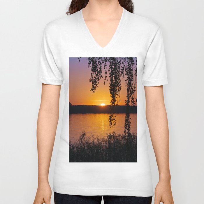 Beautiful sunset over lake #2 V Neck T Shirt