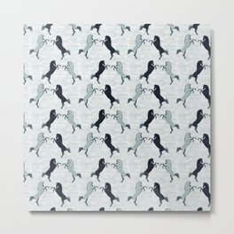 seamless pattern gray horses sniffing, digital painting Metal Print