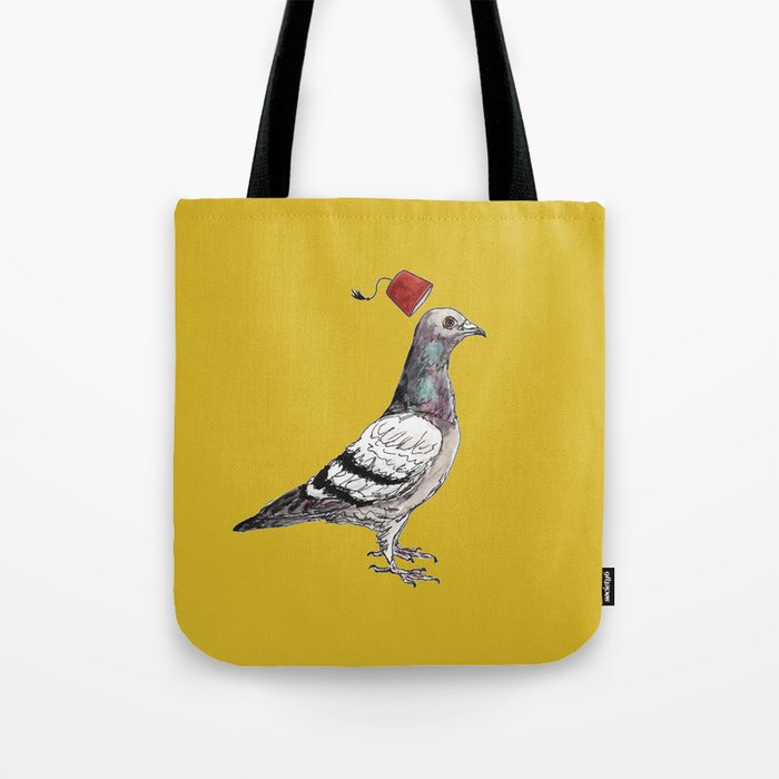 Unflappable Tote Bag | Drawing, Ink-pen, Fez, Hat, Pigeon, Bird, Animal, Animals, Nature, Watercolor