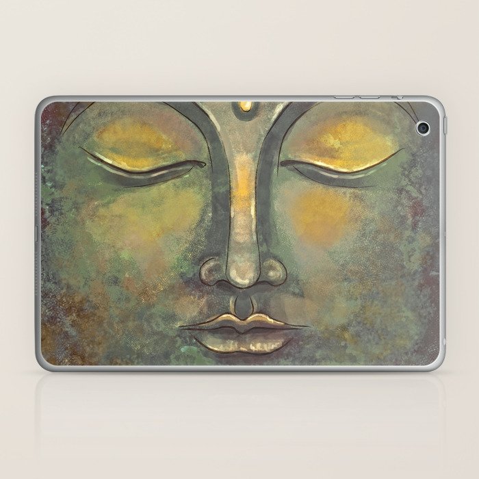 Rusty Golden Buddha Face Zen And Balance Watercolor Painting