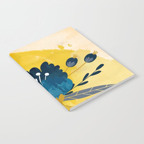 Yellow Acuarela Blue Flower Notebook