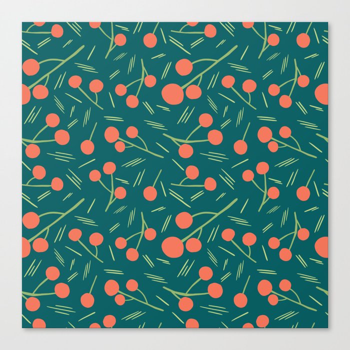 Orange Berry Garden - Orange, green Canvas Print