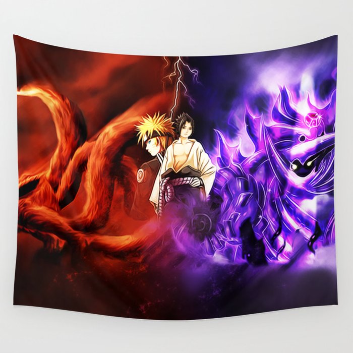 naruto vs sasuke wall tapestry by kenji12 society6
