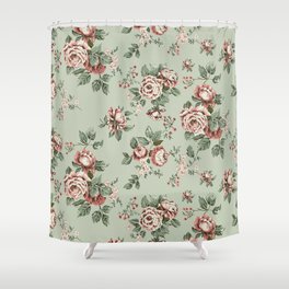 Allover multi motif flowers ornament Seamless pattern with watercolor flowers pink roses, repeat floral texture, vintage background hand drawing. Shower Curtain