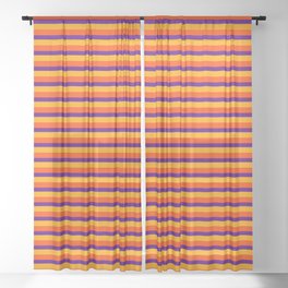 [ Thumbnail: Orange, Red, and Indigo Pattern of Stripes Sheer Curtain ]
