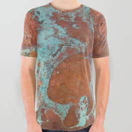 Tarnished Metal Copper Aqua Texture - Natural Marbling Industrial Art  All Over Graphic Tee