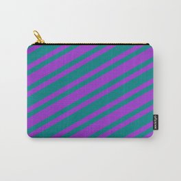 [ Thumbnail: Dark Orchid & Teal Colored Stripes/Lines Pattern Carry-All Pouch ]