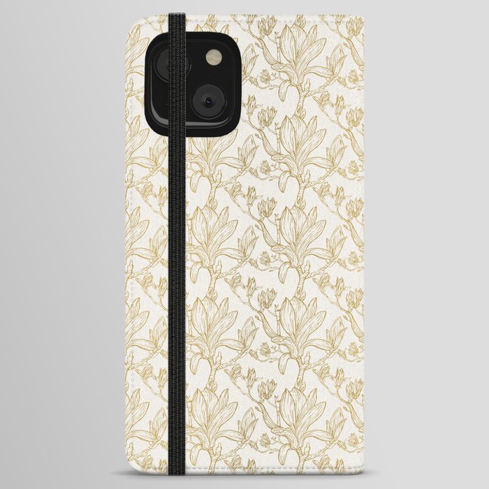 Royal Magnolia Seamless Pattern White iPhone Wallet Case