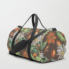 Watercolor botanical seamless pattern of culinary and healing plant star anise Duffle Bag