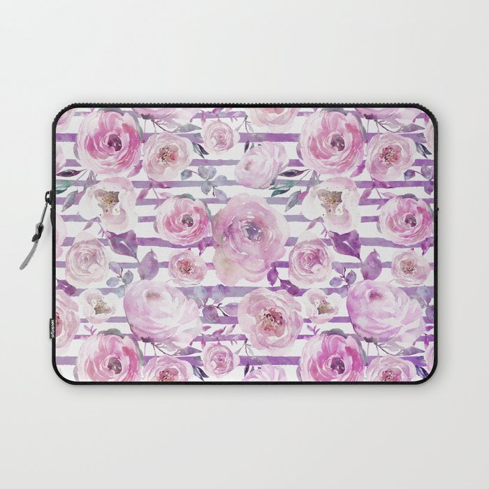 Geometric watercolor pink purple lavender white lilac floral Laptop Sleeve