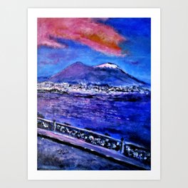 Napoli Magenta Sunrise Art Print | Blue, Magenta, Illustration, Prints, Wallart, Italy, Sketch, Acrylicpainting, Tourist, Homedecor 