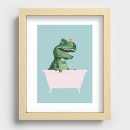 Playful T-Rex in Bathtub in Green Recessed Framed Print