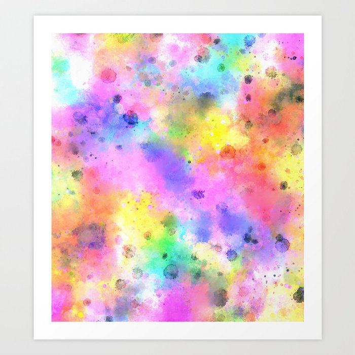 Pastel Rainbow Watercolor Abstract Painting With Dots Splashes