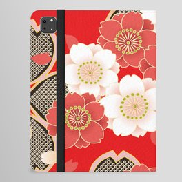 Japanese Vintage Red Black White Floral Kimono Pattern iPad Folio Case