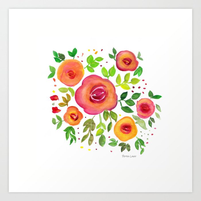 Bright Flowers Floral Bouquet - Watercolor Painting Art Print