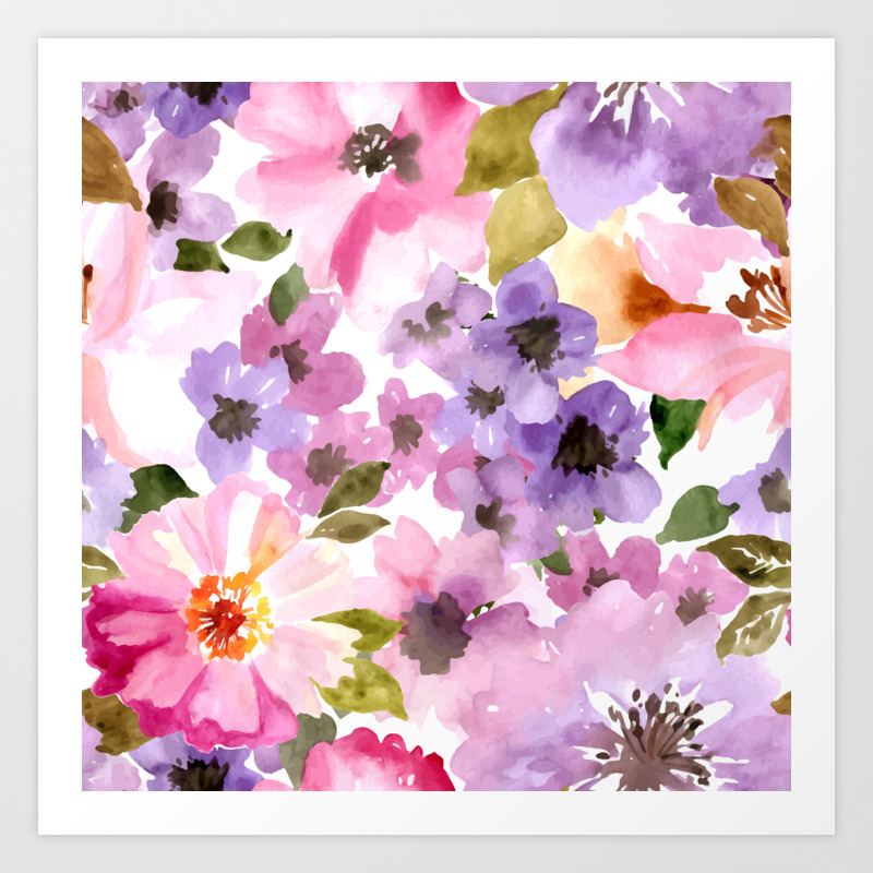 Violet Flower Digital Watercolour Minimalist Art from Photography African Violet Pink Flower Poster Bright Pink Bloom