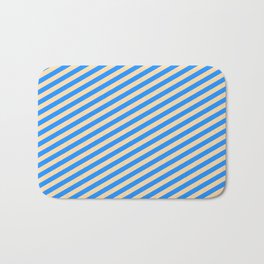 [ Thumbnail: Blue and Tan Colored Stripes/Lines Pattern Bath Mat ]