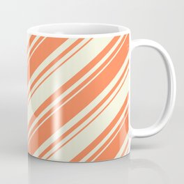 [ Thumbnail: Coral and Beige Colored Lined/Striped Pattern Coffee Mug ]