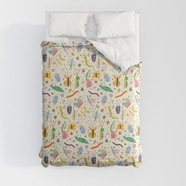Creepy Crawly Cuties Comforter | Lilac, Colorful, Yellow, Snail, Centipede, Spider, Kidsbedroom, Dragonfly, Katydid, Drawing 