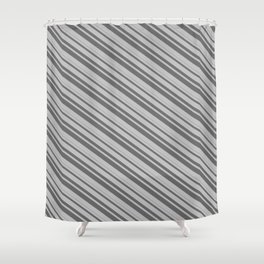 [ Thumbnail: Grey and Dim Grey Colored Pattern of Stripes Shower Curtain ]