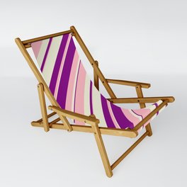 [ Thumbnail: Light Pink, Beige, and Purple Colored Lined/Striped Pattern Sling Chair ]