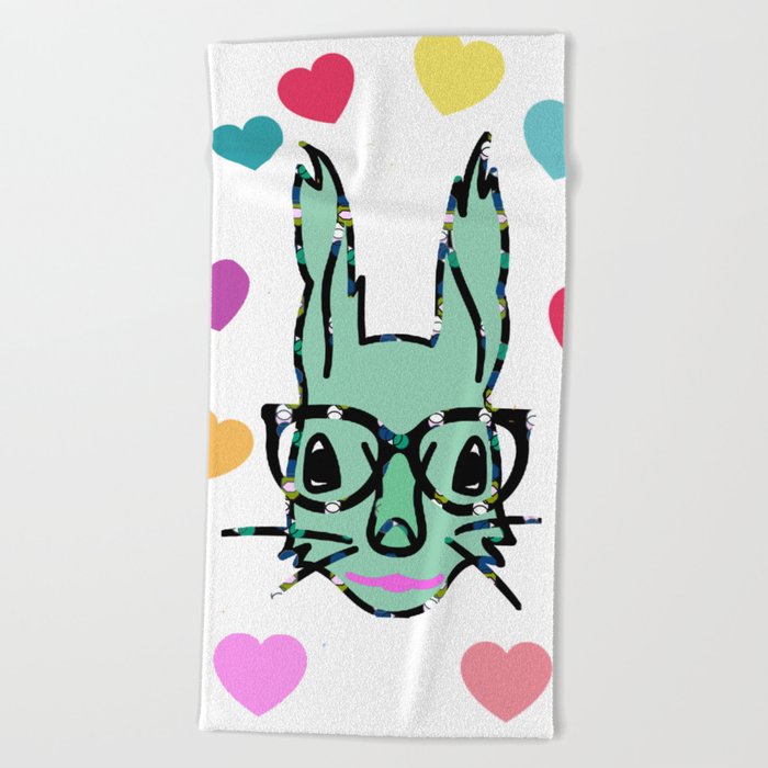Bunny Wabbit Hearts Beach Towel