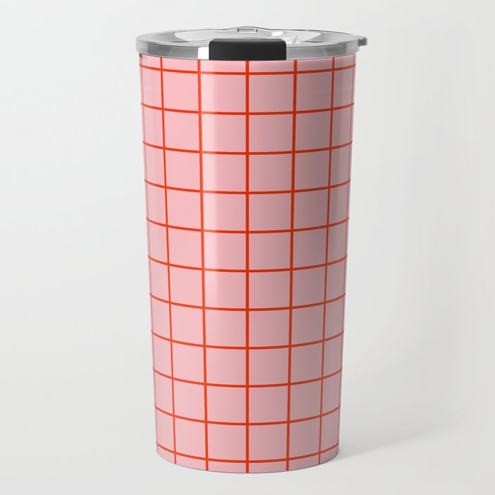 Grid Lines Pink and Red Orange Geometric Pattern Travel Mug