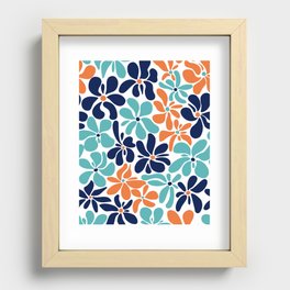 Abstract Flowers, Orange, Navy, Teal Recessed Framed Print