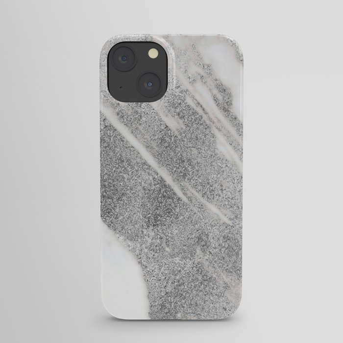 Marble - Silver Glitter on White Metallic Marble Pattern iPhone Case