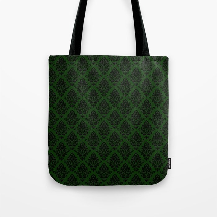 Black damask pattern Green Tote Bag