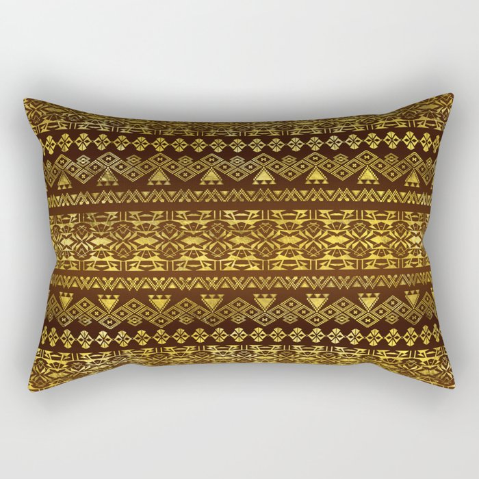 Golden Geometric Tribal Ethnic  Pattern Rectangular Pillow