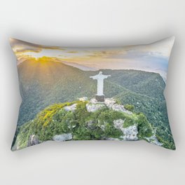 Brazil Photography - The Sun Shining Through The Clouds On Christ  Rectangular Pillow
