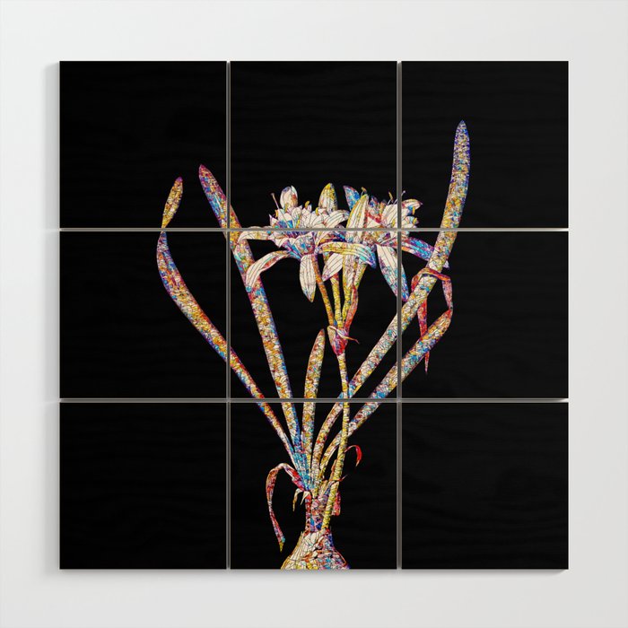 Floral Sea Daffodil Mosaic on Black Wood Wall Art