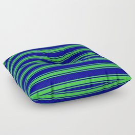 [ Thumbnail: Dark Blue and Lime Green Colored Stripes/Lines Pattern Floor Pillow ]