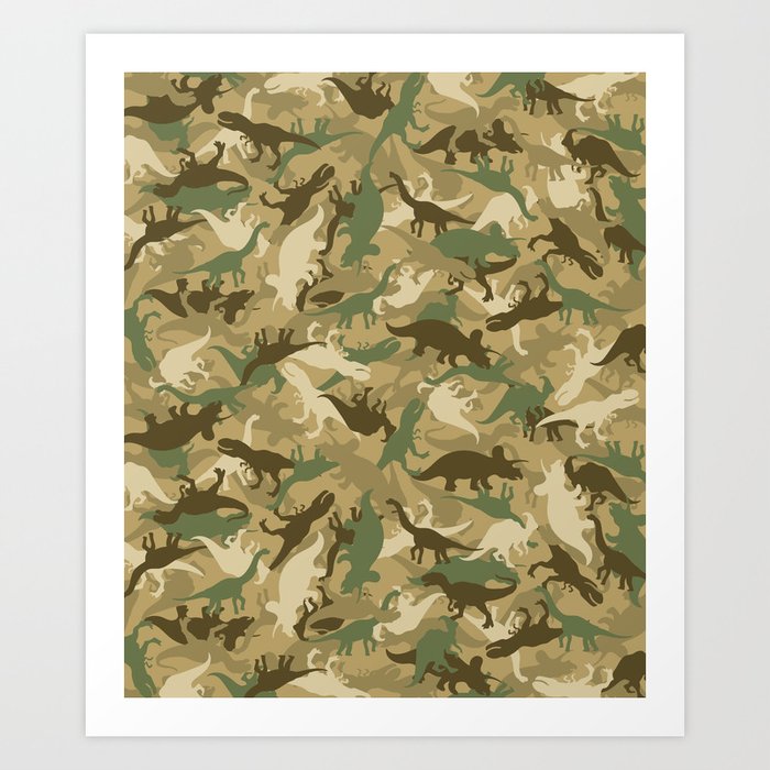 Camouflage Dinosaur Print Olive Green Khaki Tan Art Print