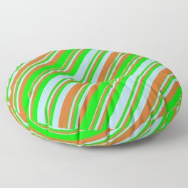 [ Thumbnail: Chocolate, Lime & Light Blue Colored Lined/Striped Pattern Floor Pillow ]