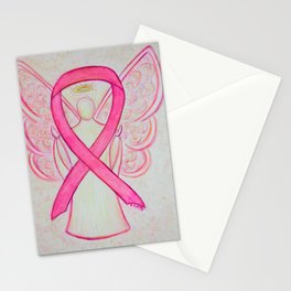 Pink Breast Cancer Awareness Ribbon Angel Art Painting Stationery Cards