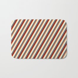 [ Thumbnail: Brown, Beige, Dim Gray, and Dark Red Colored Lined Pattern Bath Mat ]
