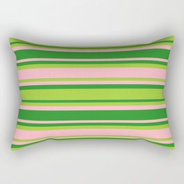 [ Thumbnail: Forest Green, Green, and Light Pink Colored Lined Pattern Rectangular Pillow ]