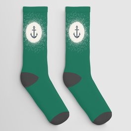 Anchor Maritime and White Circle on Green Socks