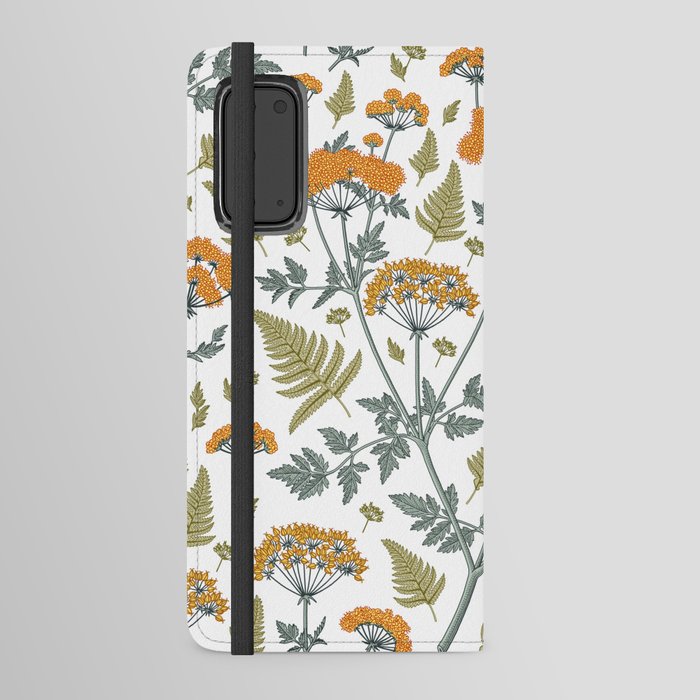 Seamless pattern fabric. Beautiful blooming realistic isolated flowers plant. Vintage backgroun. Wallpaper baroque. Drawing engraving tropical exotic. Vintage victorian illustration. Android Wallet Case