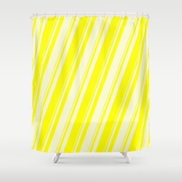 [ Thumbnail: Yellow and Light Yellow Colored Lines/Stripes Pattern Shower Curtain ]